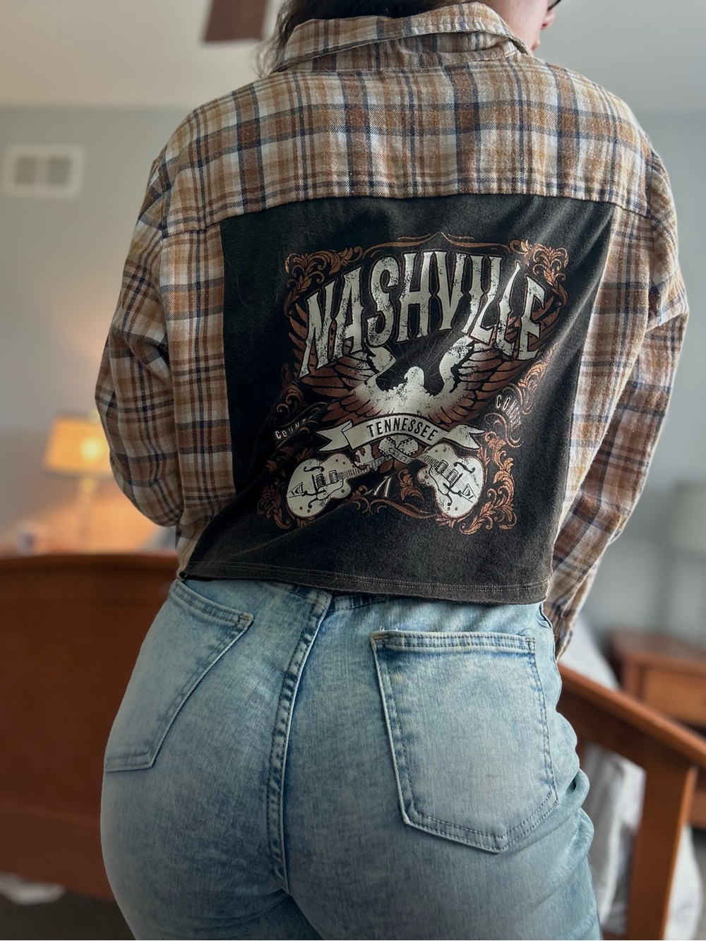 Altar'd State Plaid Button-Down with Nashville Graphic - Brown